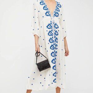 Free People Embroidered Fable Midi Dress, Small, Canvas Combo